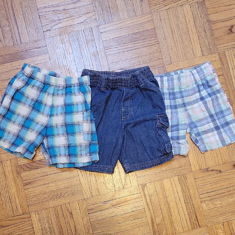 Garanimals Blue Plaid and Denim Shorts Trio